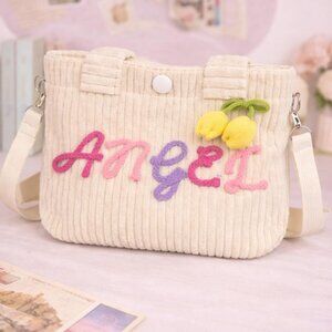Corduroy Angel Embroidery Tote, Mini Shoulder Bag, Kids Purse Gift